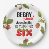 Aardbei zesde verjaardag papieren bordje (Voorkant)