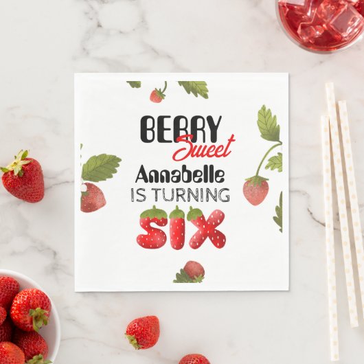 Aardbei zesde verjaardag servet (Insitu)