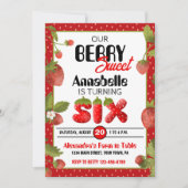 Aardbei Zesde Verjaardagsfeest Uitnodiging (Voorkant)