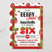 Aardbei Zesde Verjaardagsfeest Uitnodiging (Voorkant / Achterkant)