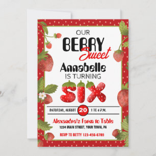 Aardbei Zesde Verjaardagsfeest Uitnodiging