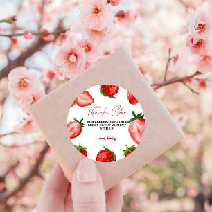 Aardbei Zoet Dank je Verjaardag Berry Zoet Ronde Sticker
