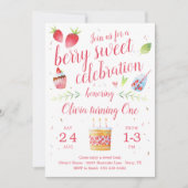 Aardbei zoete aardbei verjaardagsfeest uitnodiging (Voorkant)