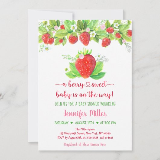 Aardbei Zoete Bloemige Baby Shower Kaart (Voorkant)