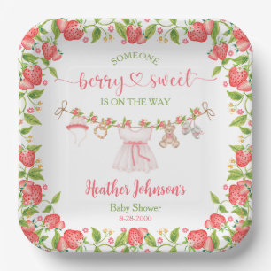 Aardbei Zoete Kleertjeslijn Baby Shower Papieren Bordje