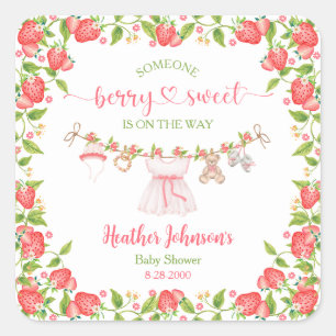 Aardbei Zoete Klerenlijn Baby Shower Vierkante Sticker