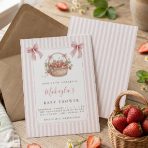 Aardbei Zoete Roze Gestreepte Strik Baby shower Kaart