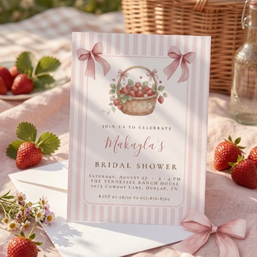 Aardbei Zoete Roze Strik Bruidsdouche Kaart