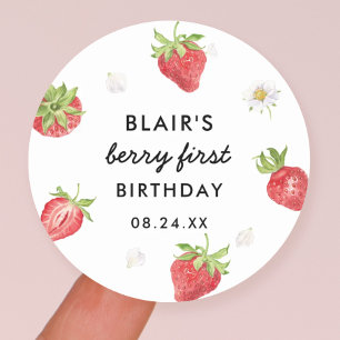 Aardbei zoete verjaardagsfavor ronde sticker