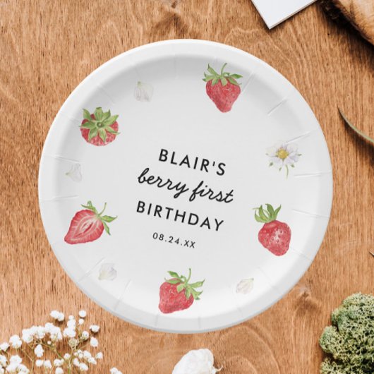 Aardbei zoete verjaardagsfeestje papieren bordje