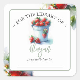 Aardbei Zomer Baby shower Bookplate Vierkante Sticker