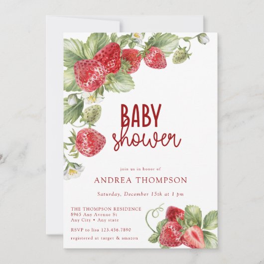 Aardbei | Zomer Baby Shower Uitnodiging (Voorkant)