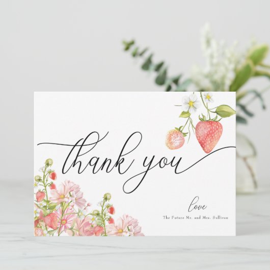 Aardbei | Zomer Bruiloft Feest Bedankkaart (Staand voorkant)