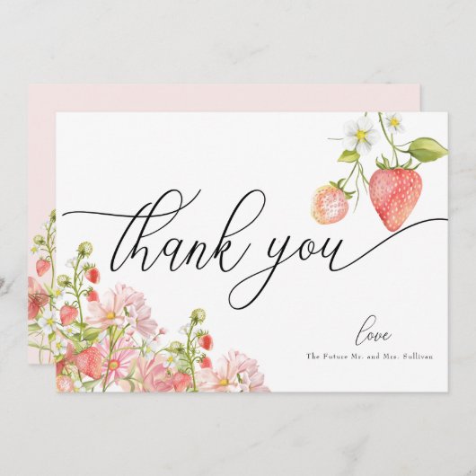 Aardbei | Zomer Bruiloftsontvangst Bedankkaart (Voorkant / Achterkant)