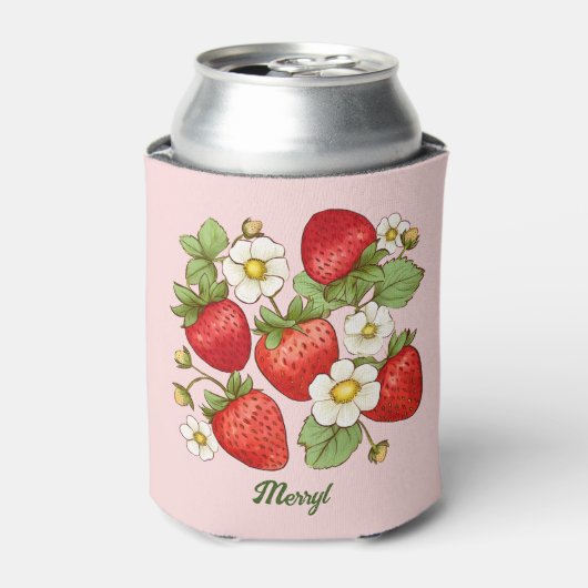 Aardbei zomer fruit aangepaste naam blikjeskoeler (Blikje Voorkant)