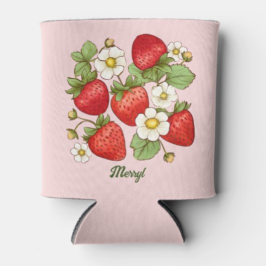 Aardbei zomer fruit aangepaste naam blikjeskoeler (Voorkant)