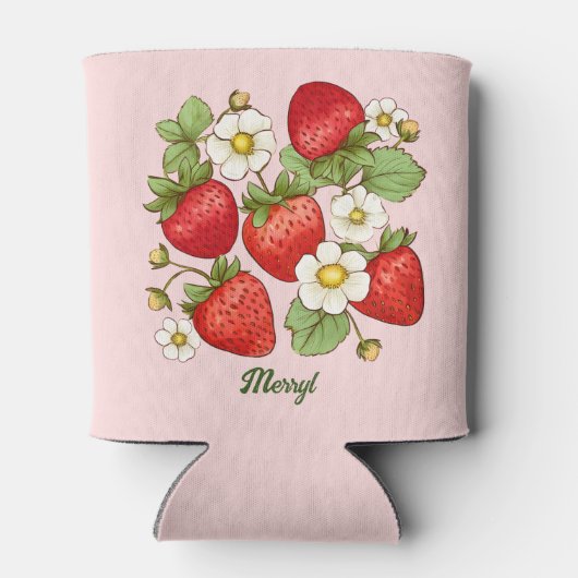 Aardbei zomer fruit aangepaste naam blikjeskoeler (Achterkant)