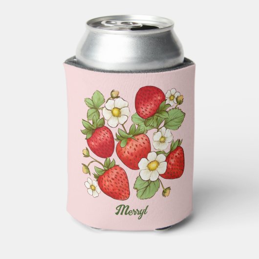 Aardbei zomer fruit aangepaste naam blikjeskoeler (Blikje Achterkant)