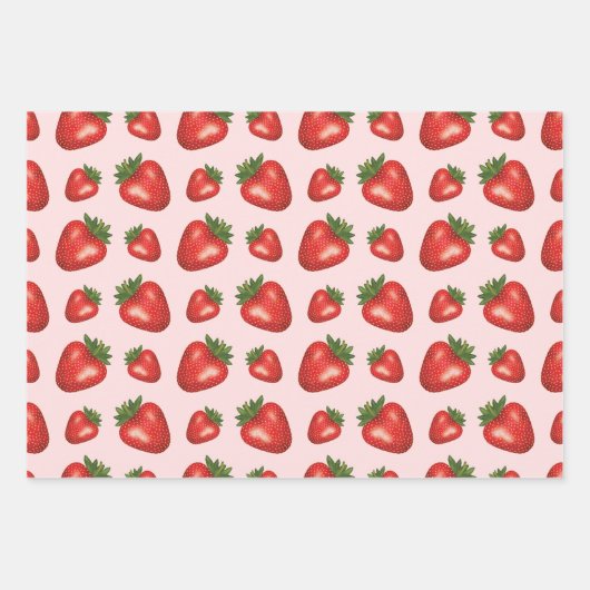 Aardbei zomer fruit patroon op roze inpakpapier vel (Voorkant 3)