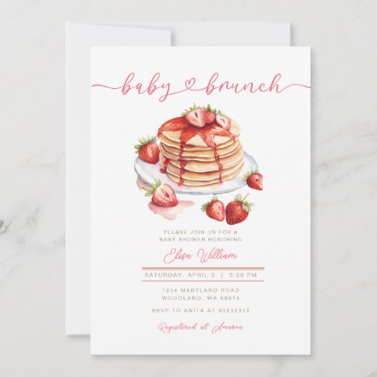 Aardbei Zomer Pannenkoek Baby Brunch Baby shower Kaart (Voorkant)