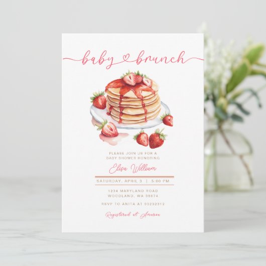 Aardbei Zomer Pannenkoek Baby Brunch Baby shower Kaart (Staand voorkant)
