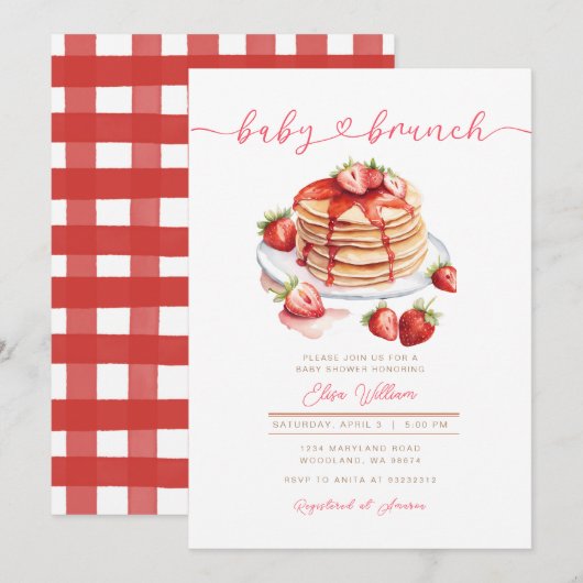 Aardbei Zomer Pannenkoek Baby Brunch Baby shower Kaart (Voorkant / Achterkant)