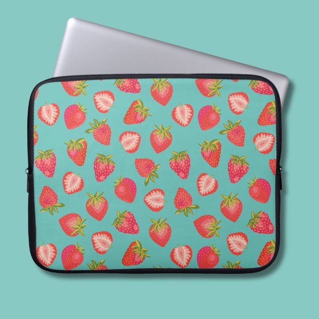 Aardbei Zomerfruit Laptop Sleeve (Strawberry fruit mint green summer fruit laptop sleeve)