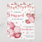 Aardbeiballon Baby shower Kaart (Voorkant / Achterkant)