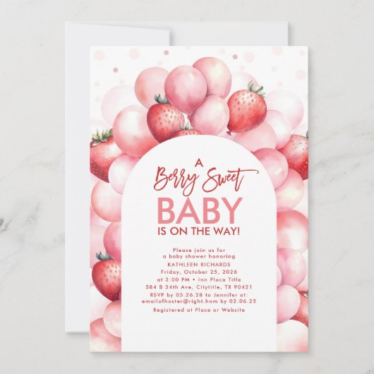 Aardbeiballonnen bessenzoet Baby shower Kaart (Voorkant)