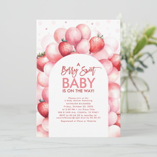 Aardbeiballonnen bessenzoet Baby shower Kaart (Staand voorkant)