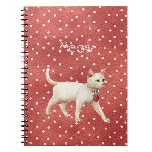 Aardbeibekoring Witte Kat Notitieboek (Voorkant)