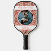 Aardbeibloem roze & banners met naam/fase pickleball paddle (Voorkant)