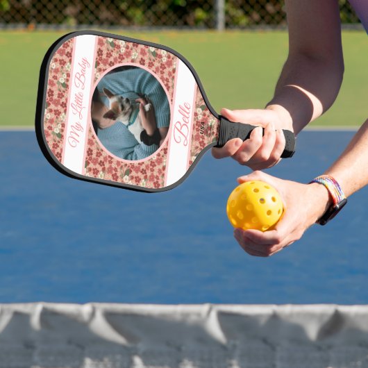 Aardbeibloem roze & banners met naam/fase pickleball paddle (Insitu)