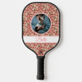 Aardbeibloem roze & banners met naam/fase pickleball paddle (Achterkant)
