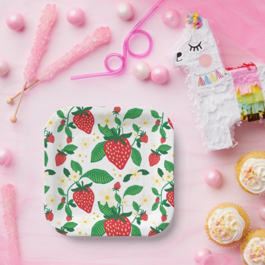 Aardbeibloemen grillig papieren bordje (Feest)