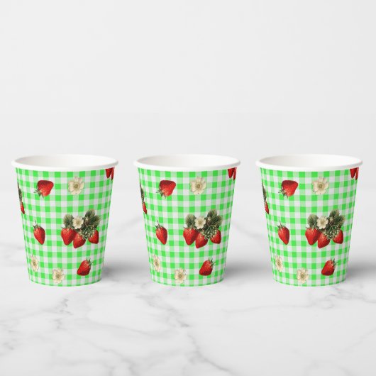 Aardbeibloesem groene gingham leuke papieren beker (Multi)