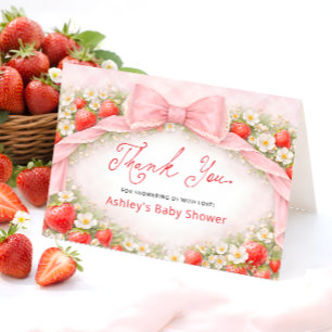 Aardbeiboog babyshower bedankje bedankkaart