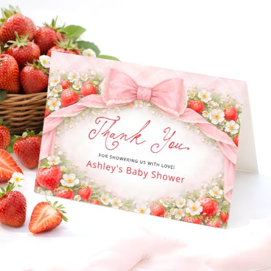 Aardbeiboog babyshower bedankje bedankkaart