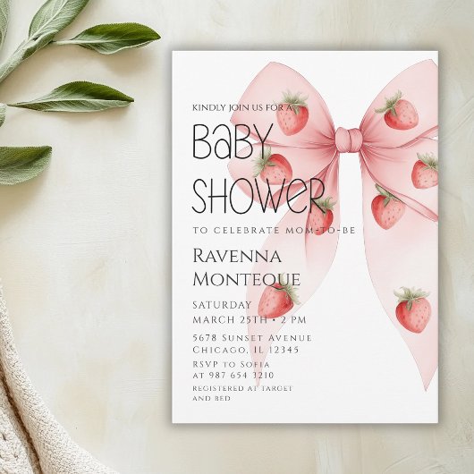 Aardbeiboog Luxe Persoonlijke Baby Shower Uitnodig Kaart
