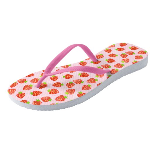  aardbeiboompitten op roze patronen teenslippers (Schuin)