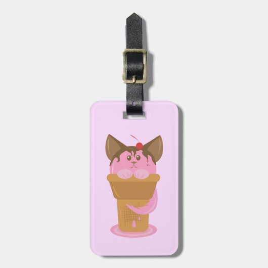Aardbeice Cream Cat Bagagelabel (Voorkant verticaal)