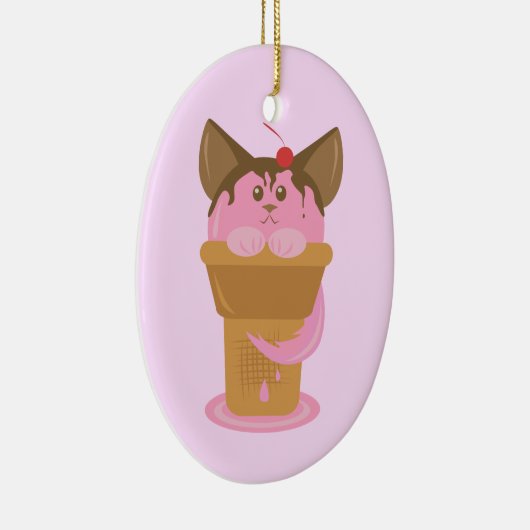 Aardbeice Cream Cat Keramisch Ornament (Rechts)