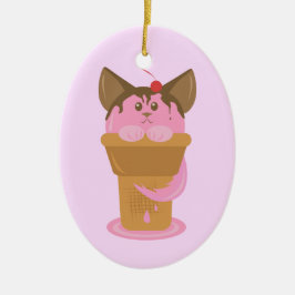 Aardbeice Cream Cat Keramisch Ornament