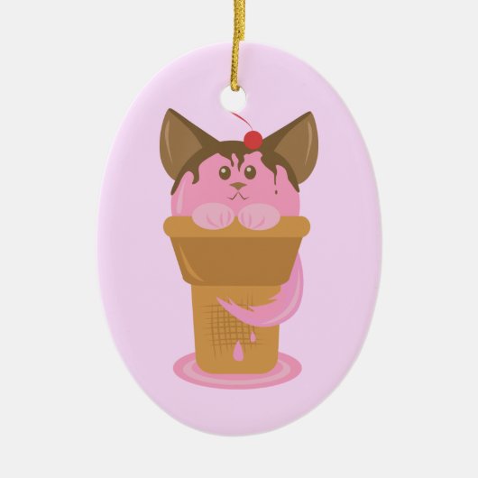 Aardbeice Cream Cat Keramisch Ornament (Voorkant)