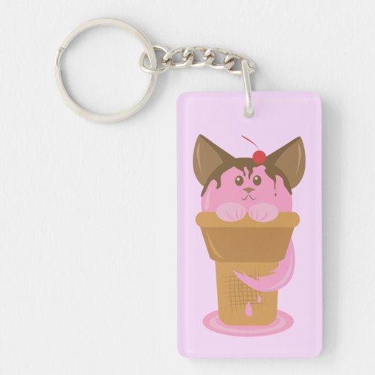 Aardbeice Cream Cat Sleutelhanger (Voorkant)