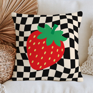 Aardbeidesign op geruit patroon Retro Fruit Kussen
