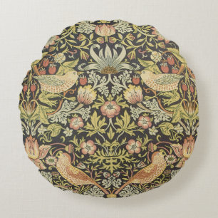 Aardbeidieven door William Morris, Vintage Kunst Rond Kussen