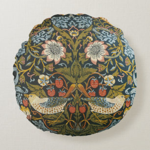 Aardbeidieven van William Morris, Vintage Kunst Rond Kussen
