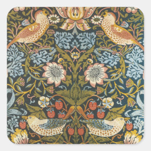 Aardbeidieven William Morris Antiek Patroon Vierkante Sticker