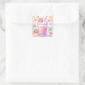 Aardbeidroom Milkshake Vierkante Sticker (Tas)